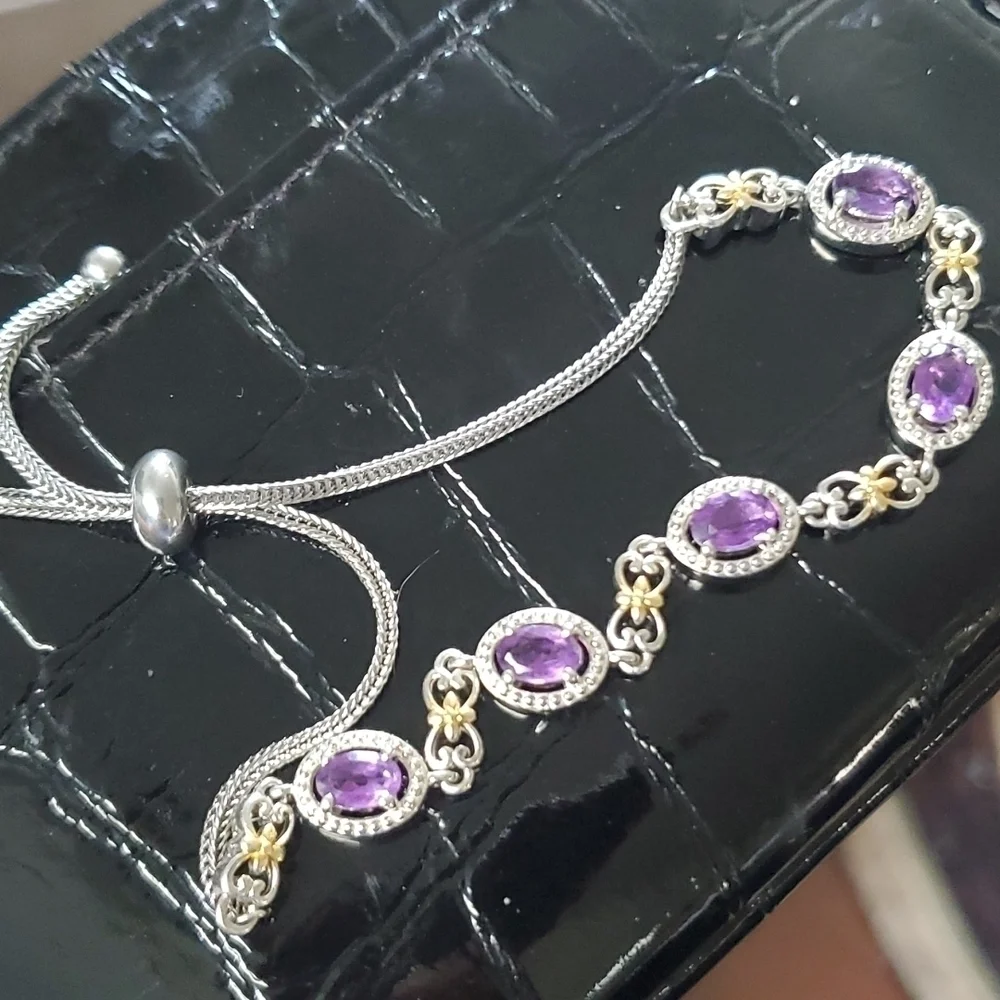 Genuine Gemstone Station Bolo Bracelet in Gold Rhodium & Platinum Plated 2.75ctw - Picture 4 of 7